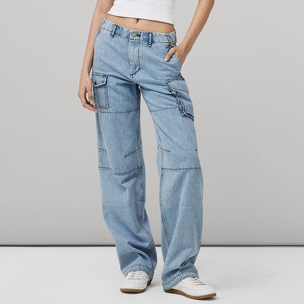 Rag & Bone Nora Cargo Utility Jeans Mid Rise Rigid Denim Lakeside Wash 30 NWT